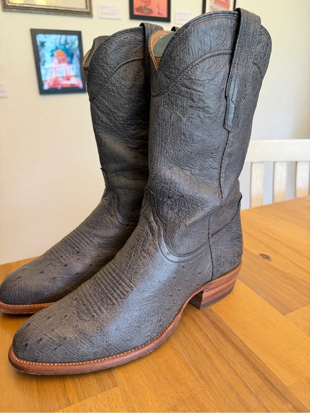 Tecovas The Jasper Smooth Ostrich grey western cowboy boots round toe